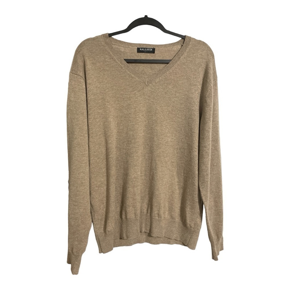 Kallspin Men's M Cashmere Wool Blend Relaxed V Neck Pullover Sweater size L